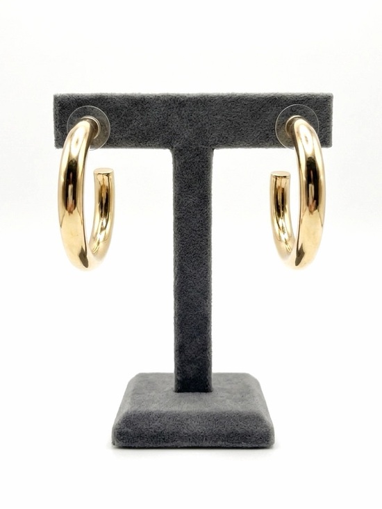 Jewelry - New 14k Gold Plated Sterling Silver Classic 4mm Hoop Push Back Stud Earrings